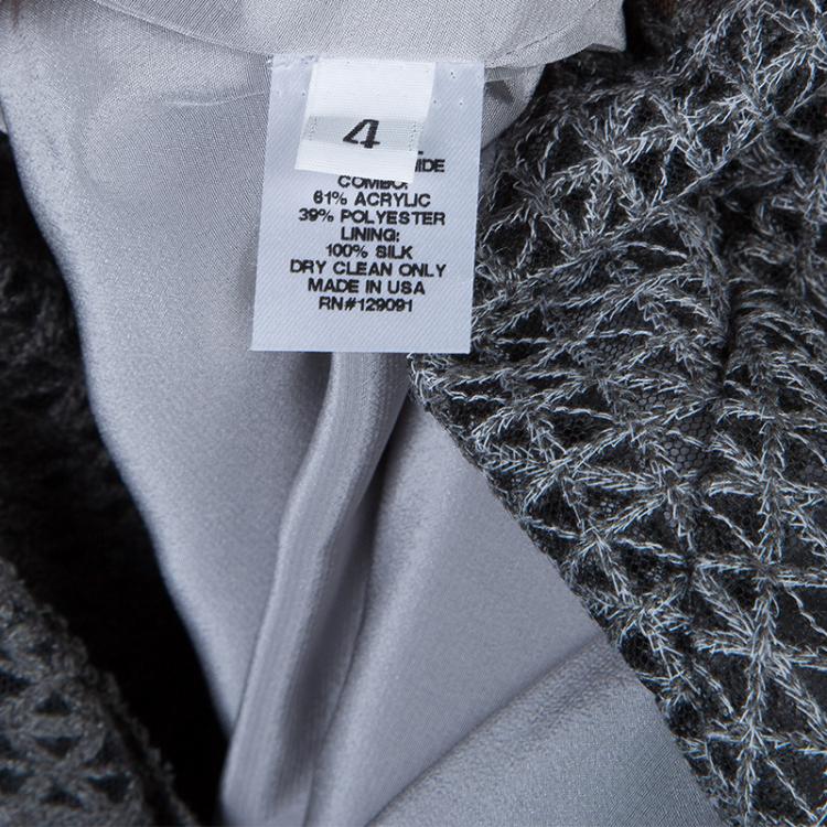 Pre Owned Prabal Gurung Grey Embroidered Mesh Insert Wool Dress S
