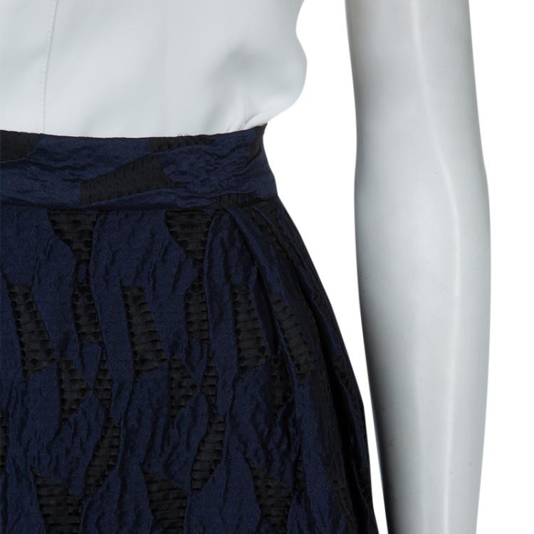 Pre Owned Prabal Gurung Navy Blue Textured Ruffle Bottom Asymmetric Skirt S