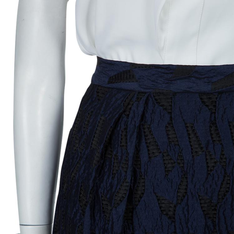 Pre Owned Prabal Gurung Navy Blue Textured Ruffle Bottom Asymmetric Skirt S