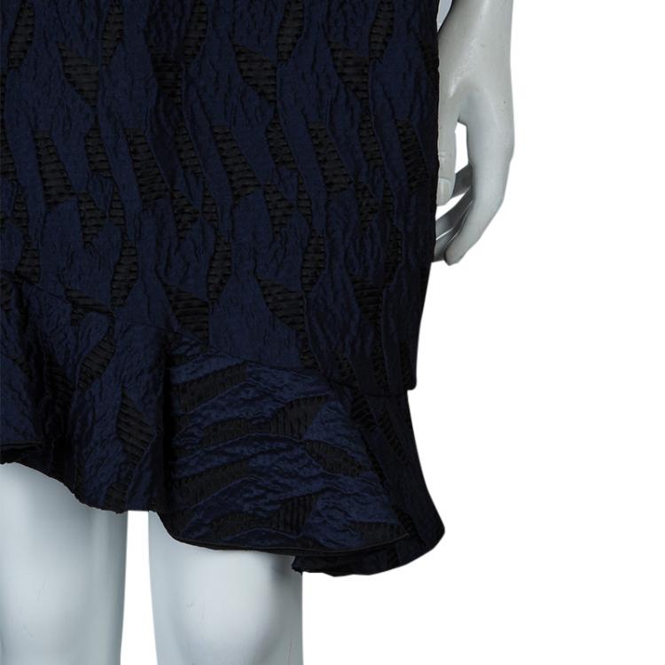 Pre Owned Prabal Gurung Navy Blue Textured Ruffle Bottom Asymmetric Skirt S