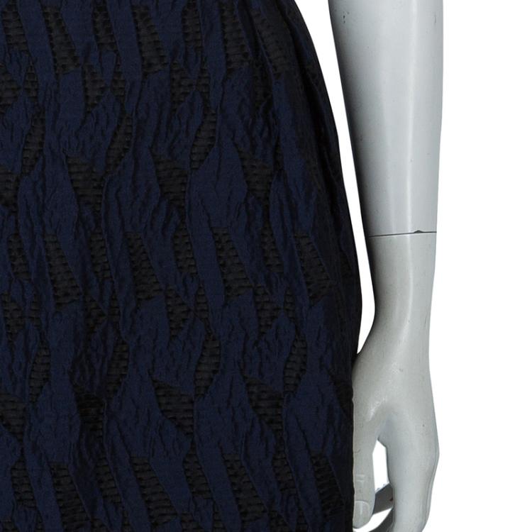 Pre Owned Prabal Gurung Navy Blue Textured Ruffle Bottom Asymmetric Skirt S