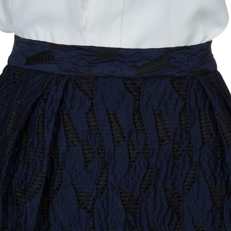 Pre Owned Prabal Gurung Navy Blue Textured Ruffle Bottom Asymmetric Skirt S