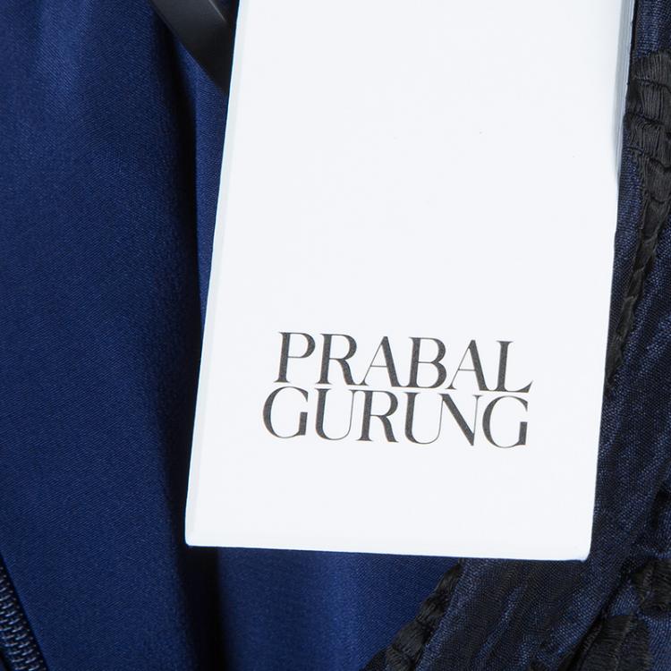 Pre Owned Prabal Gurung Navy Blue Textured Ruffle Bottom Asymmetric Skirt S