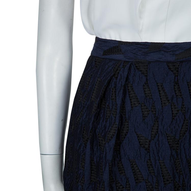 Pre Owned Prabal Gurung Navy Blue Textured Ruffle Bottom Asymmetric Skirt S