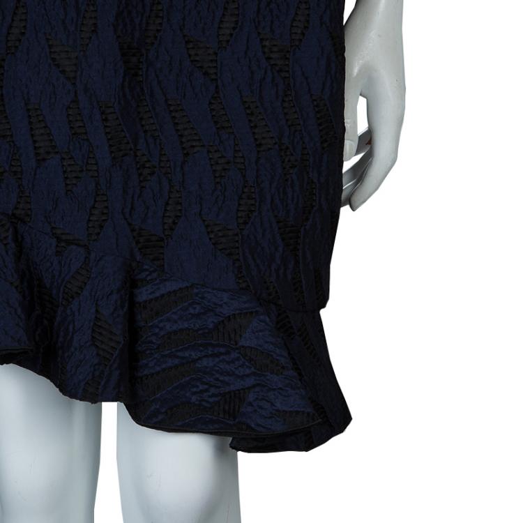 Pre Owned Prabal Gurung Navy Blue Textured Ruffle Bottom Asymmetric Skirt S