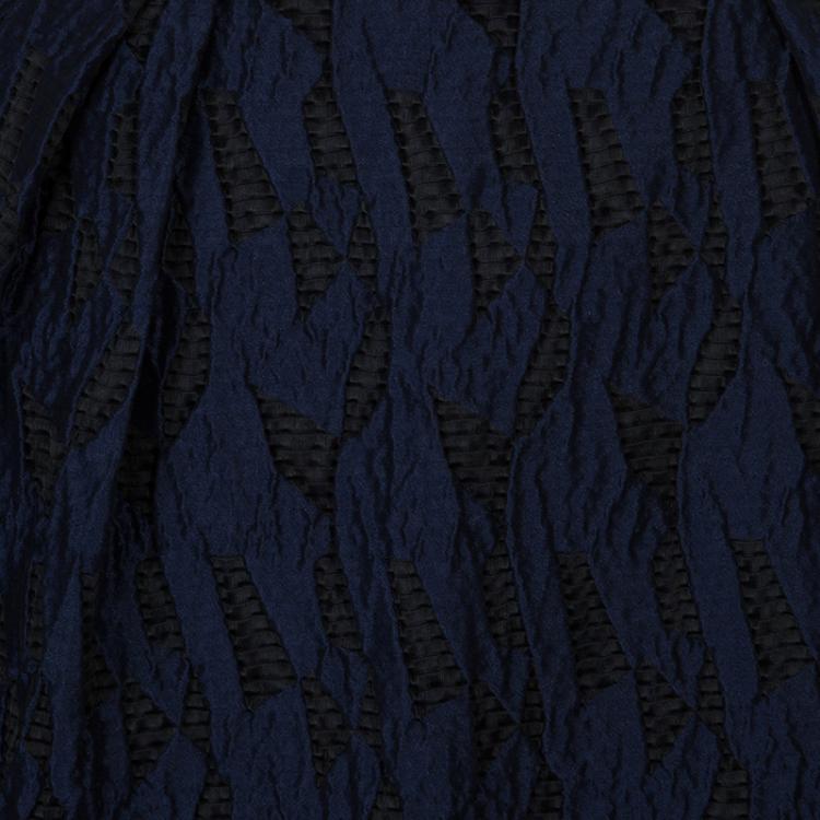 Pre Owned Prabal Gurung Navy Blue Textured Ruffle Bottom Asymmetric Skirt S