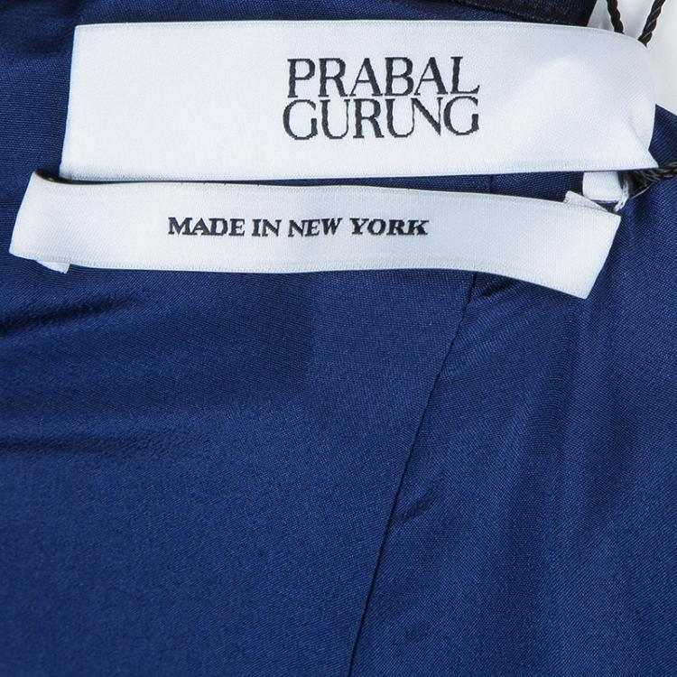 Pre Owned Prabal Gurung Navy Blue Textured Ruffle Bottom Asymmetric Skirt S