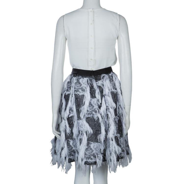 مملوكة مسبقًا Prabal Gurung Grey Fringe Detail Skirt M