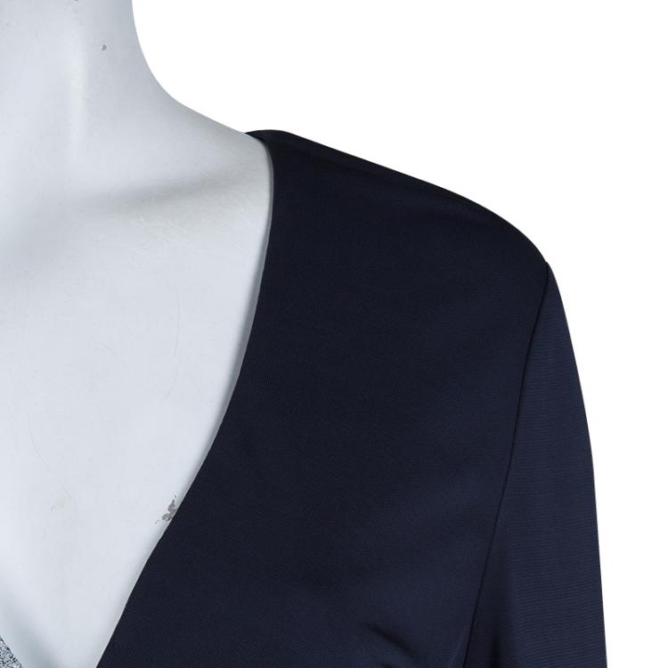 Pre Owned Prabal Gurung Navy Blue Brocade Detail Dress M