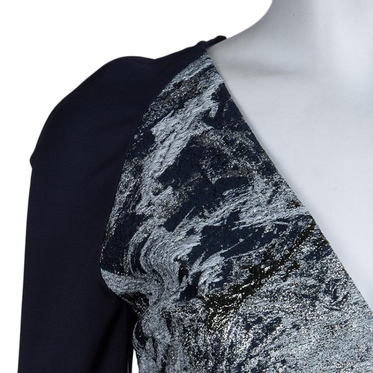 Pre Owned Prabal Gurung Navy Blue Brocade Detail Dress M