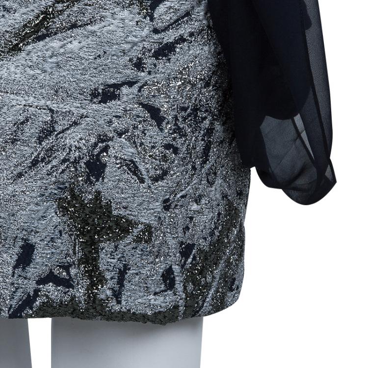 Pre Owned Prabal Gurung Navy Blue Brocade Detail Dress M