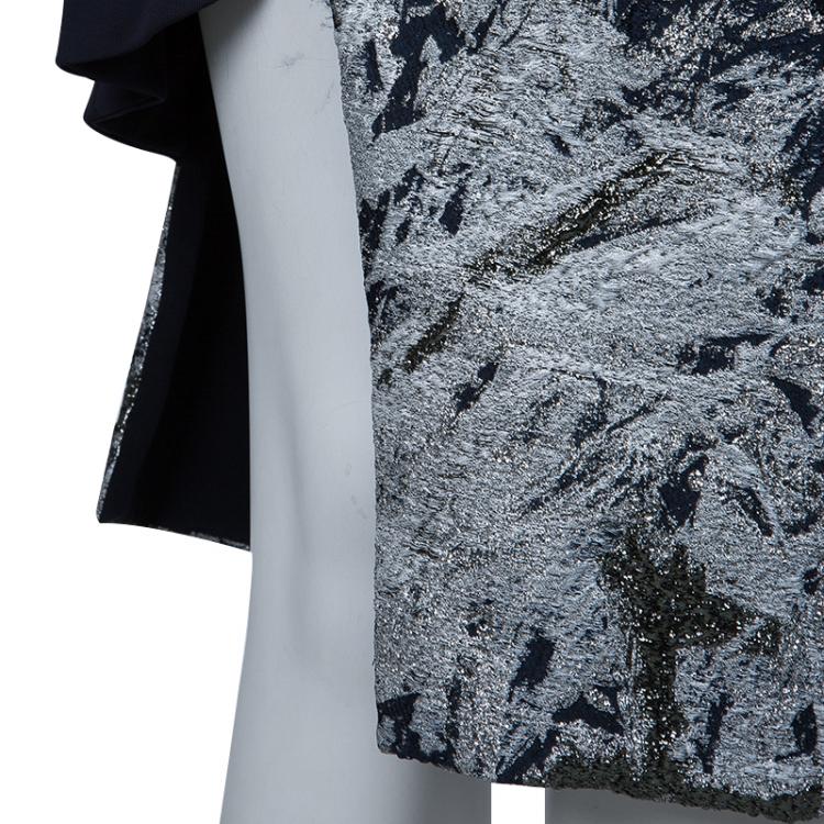 Pre Owned Prabal Gurung Navy Blue Brocade Detail Dress M