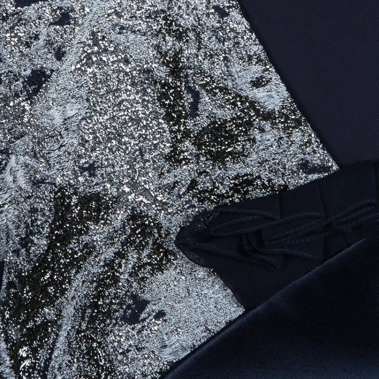 Pre Owned Prabal Gurung Navy Blue Brocade Detail Dress M