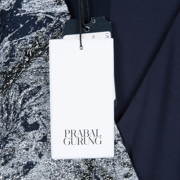 Pre Owned Prabal Gurung Navy Blue Brocade Detail Dress M