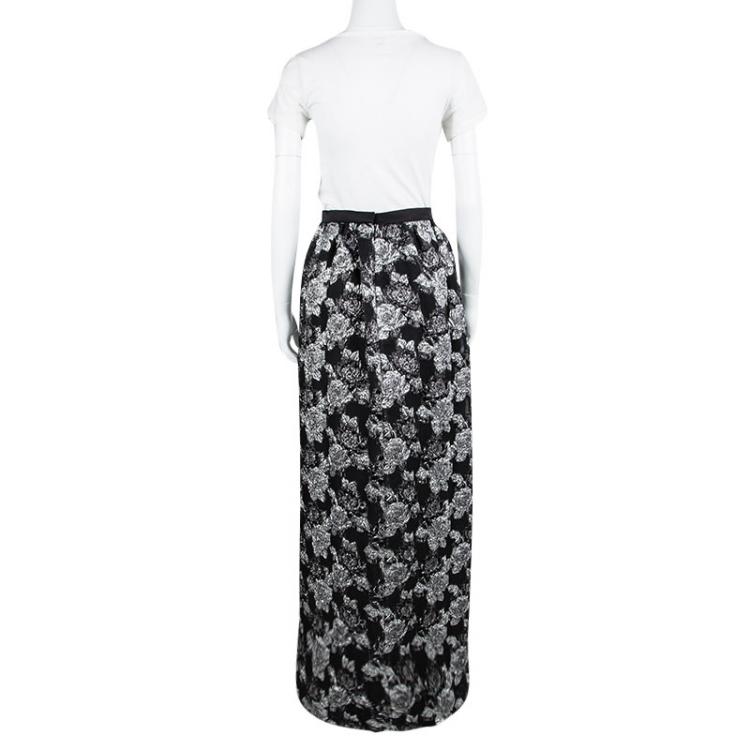 Pre Owned Prabal Gurung Black Metallic Floral Textured Maxi Skirt M