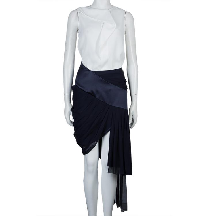 Pre Owned Prabal Gurung Black Chiffon Draped Asymmetric Skirt M