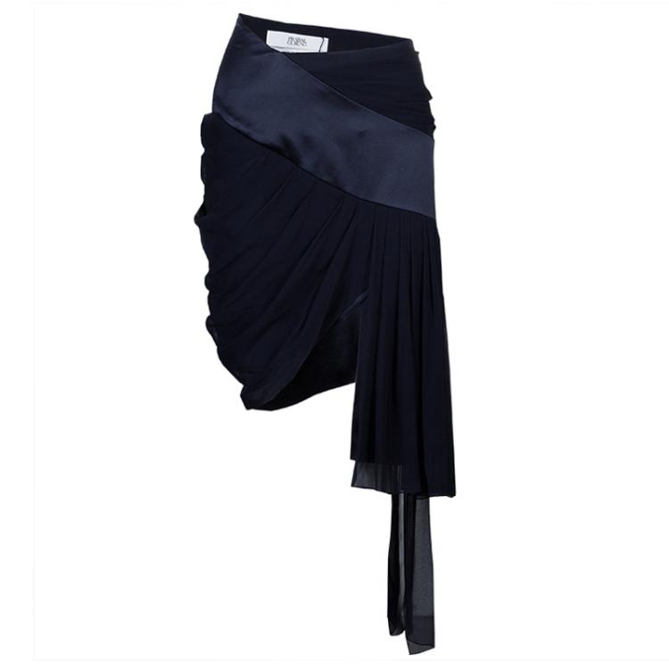 Pre Owned Prabal Gurung Black Chiffon Draped Asymmetric Skirt M/L