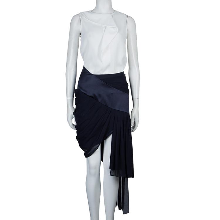 Pre Owned Prabal Gurung Black Chiffon Draped Asymmetric Skirt M/L