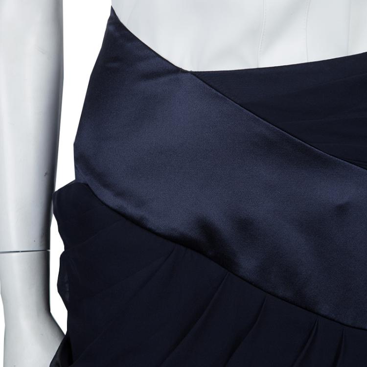 Pre Owned Prabal Gurung Black Chiffon Draped Asymmetric Skirt M/L