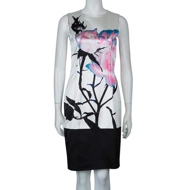 Pre Owned Prabal Gurung White Digital Floral Print Sleeveless Dress M