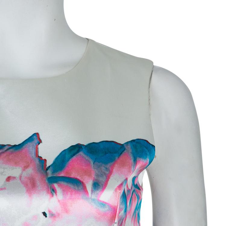 Pre Owned Prabal Gurung White Digital Floral Print Sleeveless Dress M