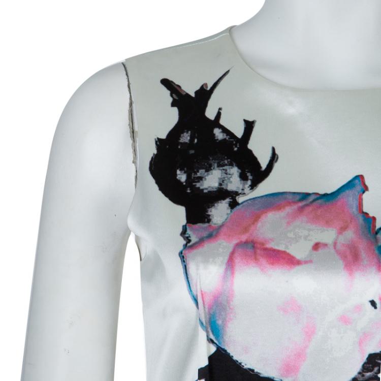 Pre Owned Prabal Gurung White Digital Floral Print Sleeveless Dress M