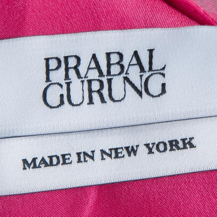 Pre Owned Prabal Gurung Pink Embellished Feather Detail Silk Dress M