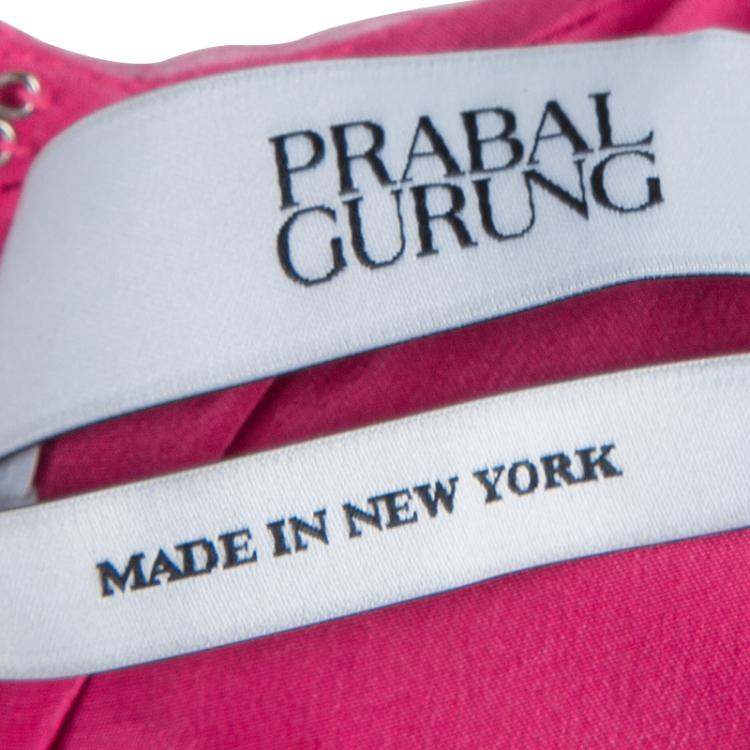 Pre Owned Prabal Gurung Pink Embellished Feather Detail Silk Dress M