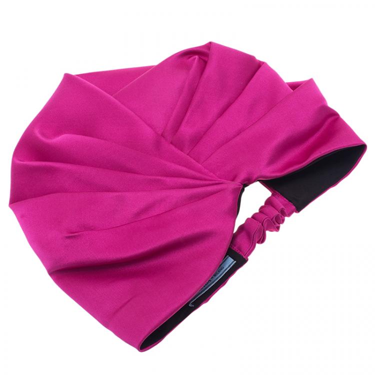 Pre Owned Prada Pink Pleated Satin Turban Size M