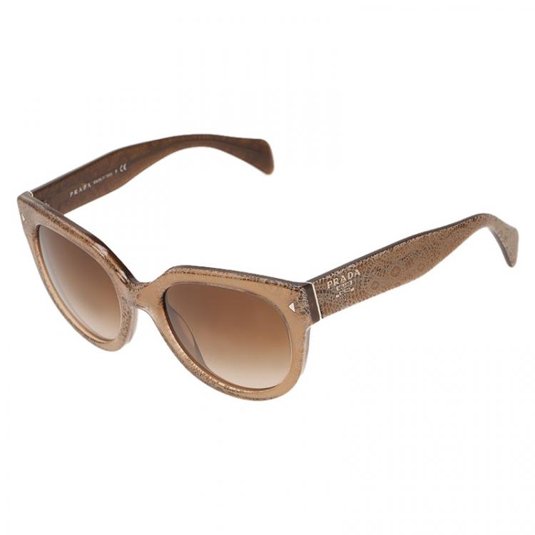 Pre Owned Prada Brown Printed SPR 17O Round Sunglasses 