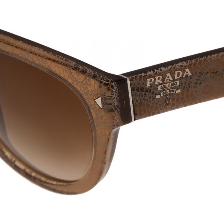 Pre Owned Prada Brown Printed SPR 17O Round Sunglasses 