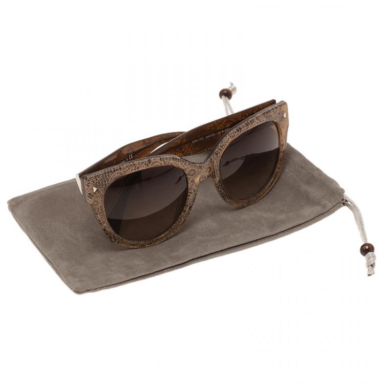 Pre Owned Prada Brown Printed SPR 17O Round Sunglasses 