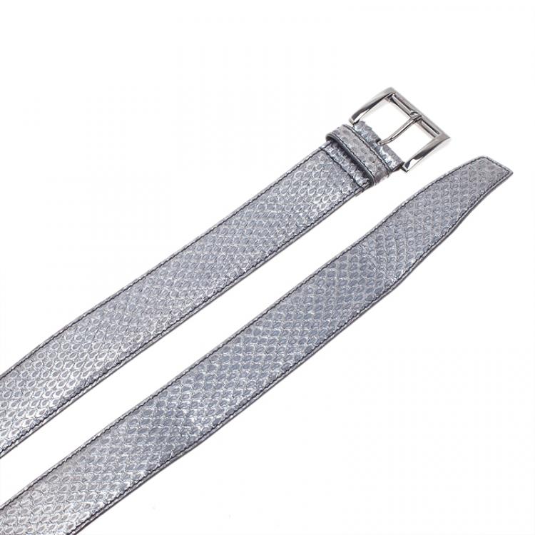 Pre Owned Prada Silver Watersnake Belt 85 CM