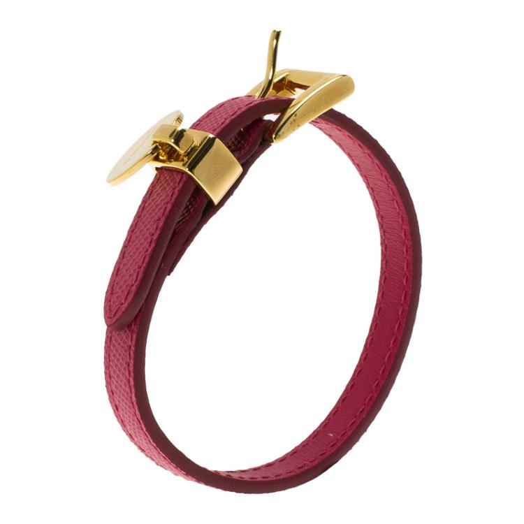 Pre Owned Prada Buckle Closure Saffiano Leather Bracelet