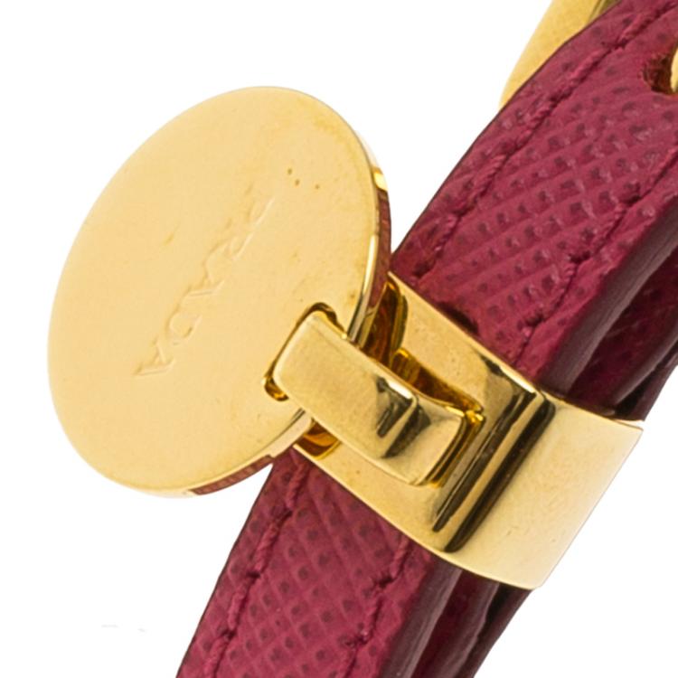 Pre Owned Prada Buckle Closure Saffiano Leather Bracelet