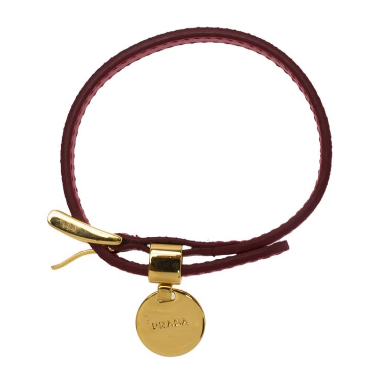 Pre Owned Prada Buckle Closure Saffiano Leather Bracelet