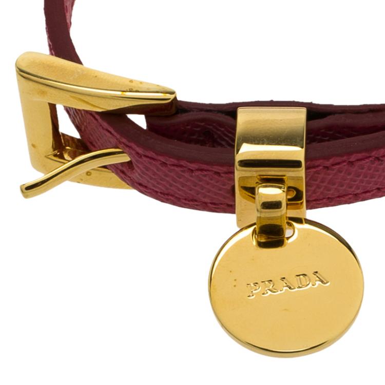Pre Owned Prada Buckle Closure Saffiano Leather Bracelet
