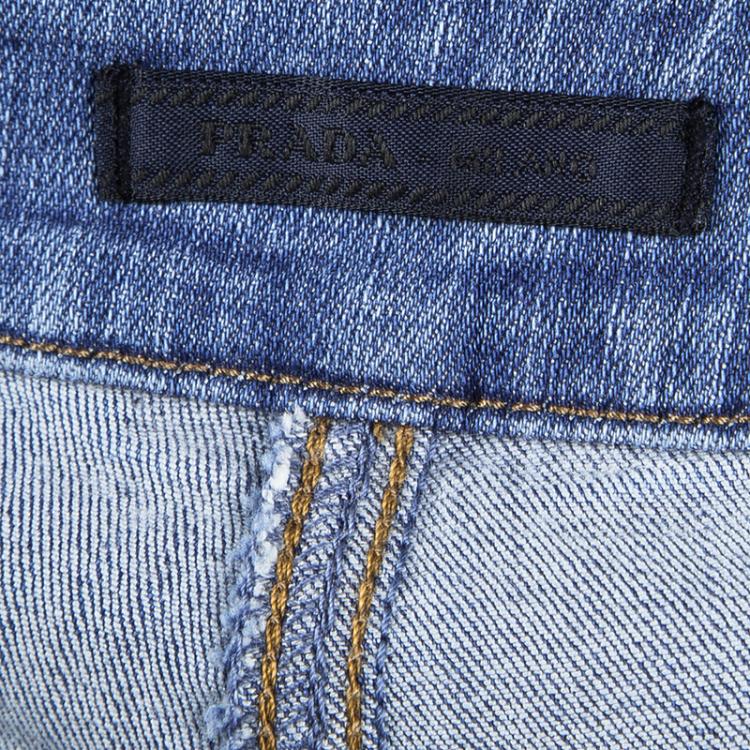 Pre Owned Prada Indigo Light Wash Faded Effect Denim Skinny Jeans S/M