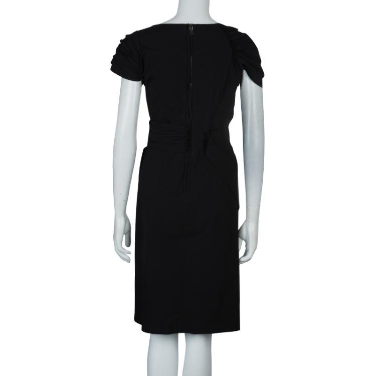 Pre Owned Prada Black Ruched Short Sleeve Dress M
