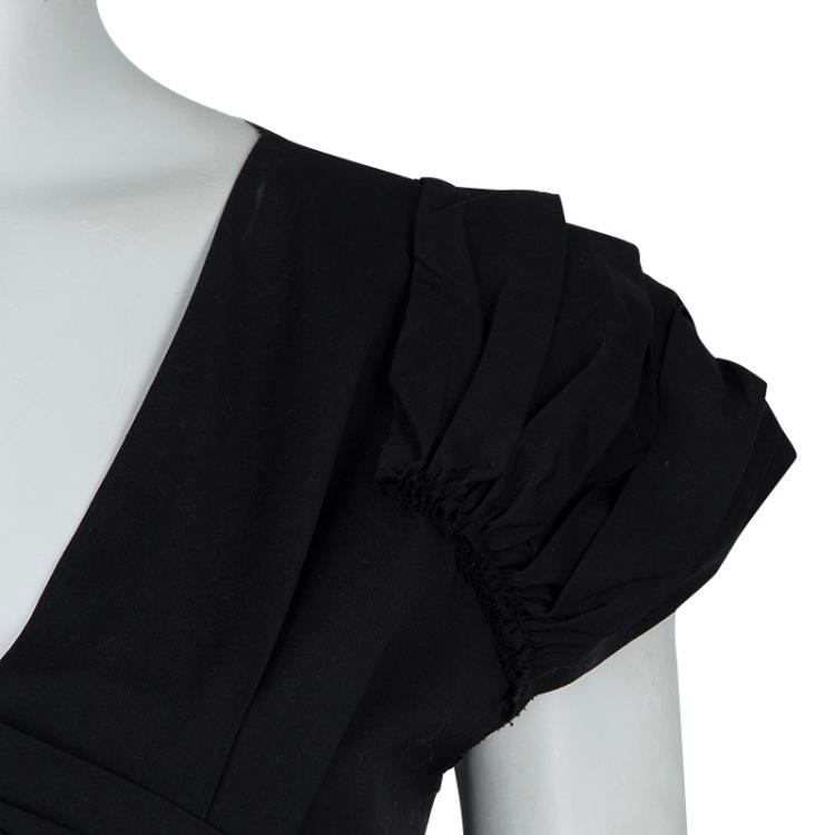 Pre Owned Prada Black Ruched Short Sleeve Dress M