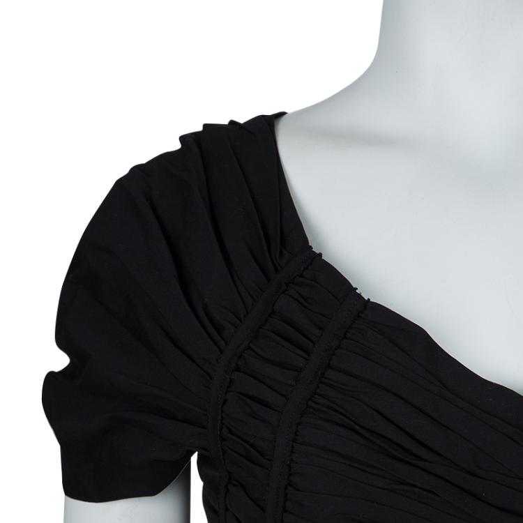 Pre Owned Prada Black Ruched Short Sleeve Dress M