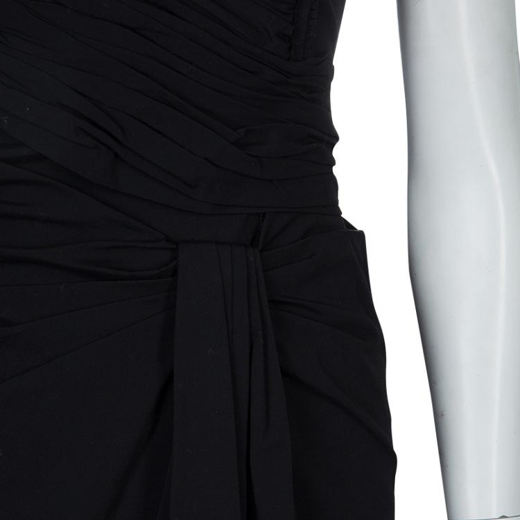 Pre Owned Prada Black Ruched Short Sleeve Dress M