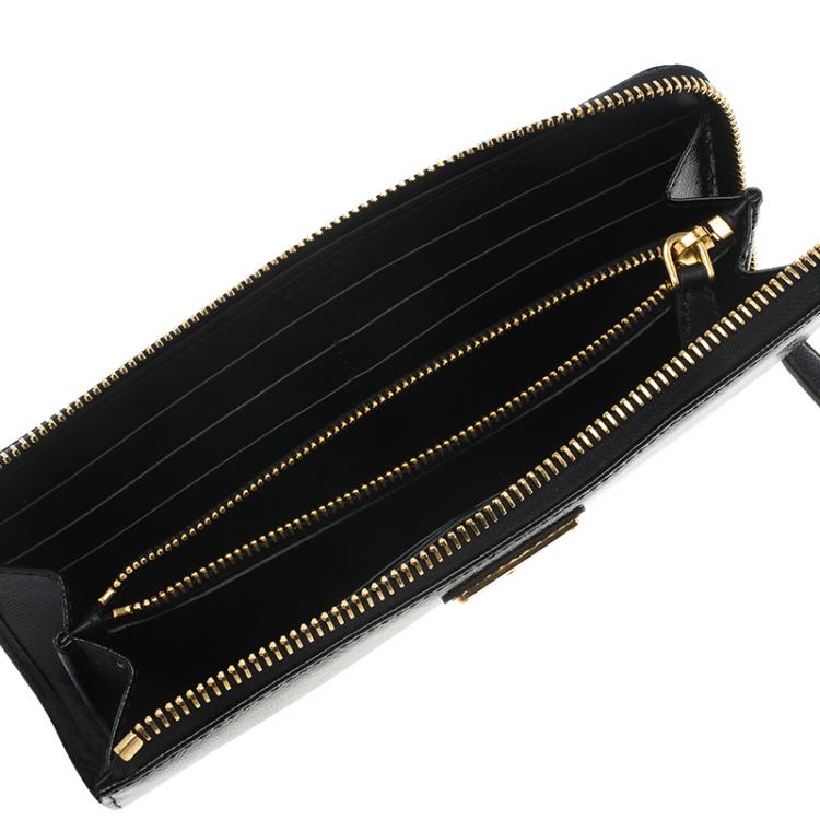 Prada Black Saffiano Leather Zip Around Wallet Prada | TLC