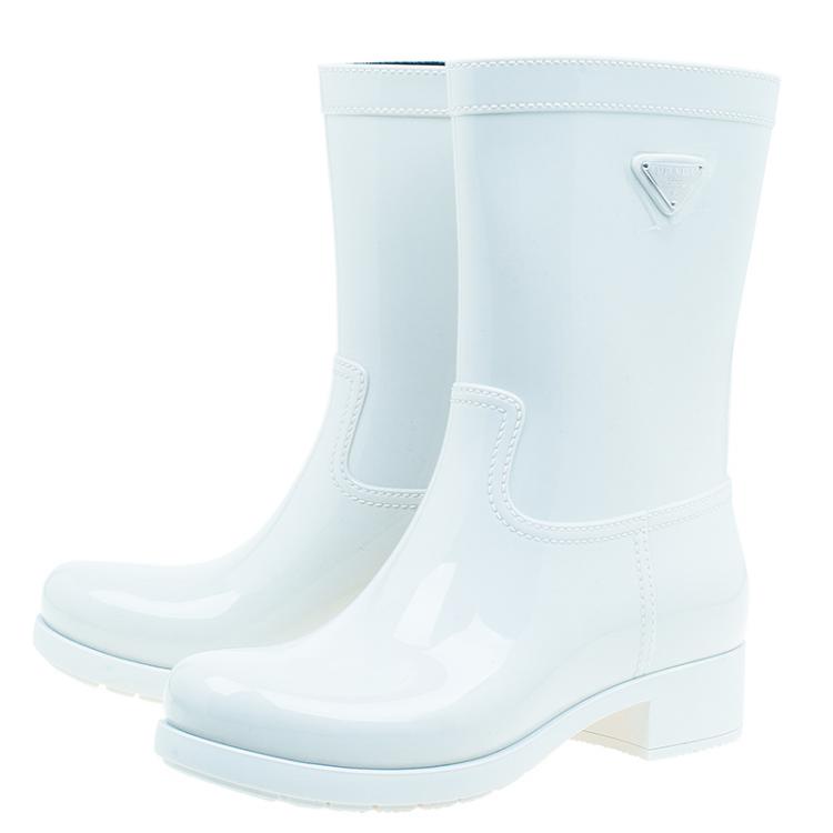 Pre Owned Prada Sport White Rubber Clay Rain Boots Size 38