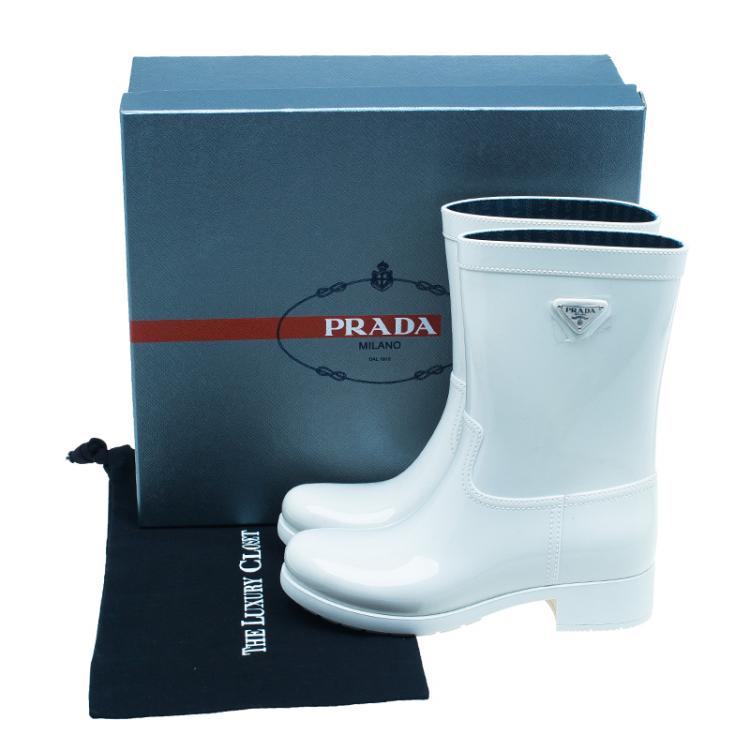 Pre Owned Prada Sport White Rubber Clay Rain Boots Size 38