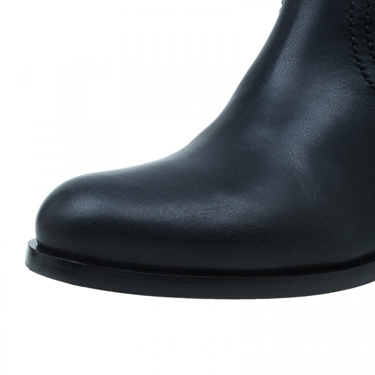 Pre Owned Prada Black Leather Zip Trimmed Ankle Boots Size 38