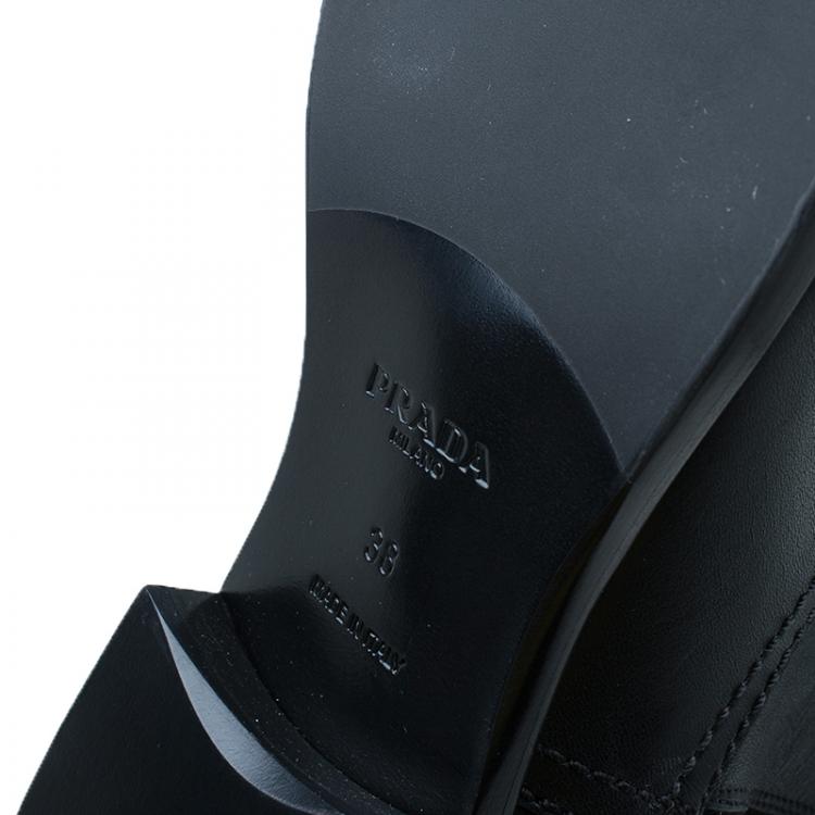 Pre Owned Prada Black Leather Zip Trimmed Ankle Boots Size 38