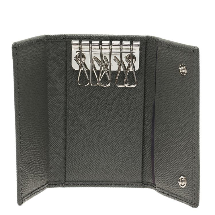 Pre Owned Prada Grey Saffiano Portachiavi 6 Ganci Ring Key Holder 