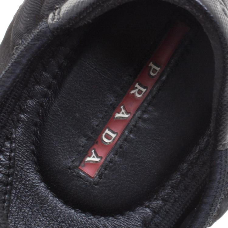 Pre Owned Prada Sport Black Leather And Fabric Scrunch Lace Up Sneakers Size 38.5