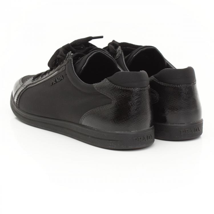 Pre Owned Prada Sport Black Saffiano Leather and Nylon Sneakers Size 37.5
